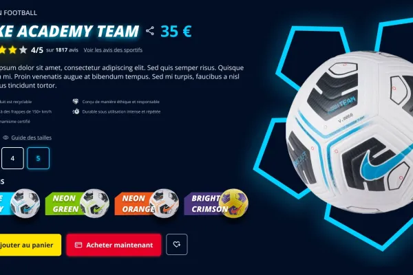Aperçu du site internet pour Ballon Nike Academy Team