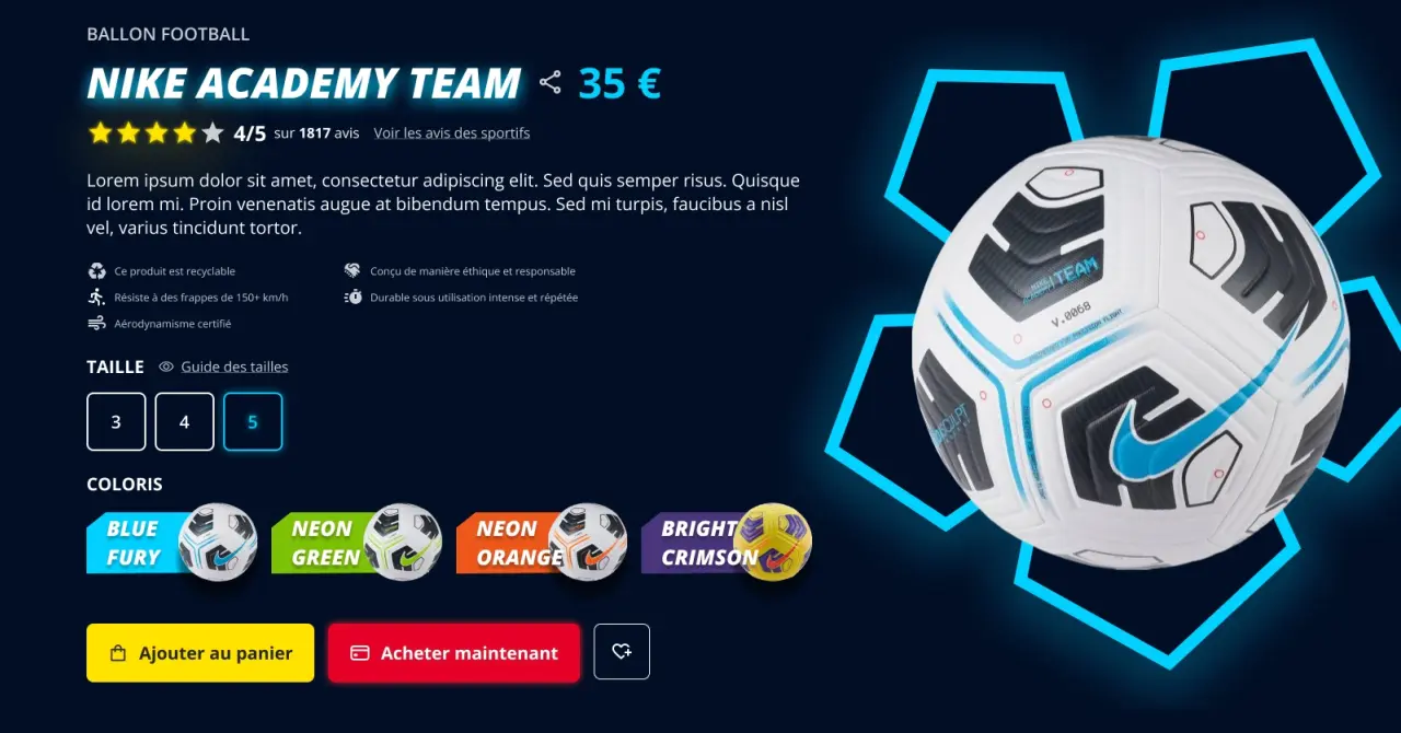 Aperçu du site internet pour Ballon Nike Academy Team