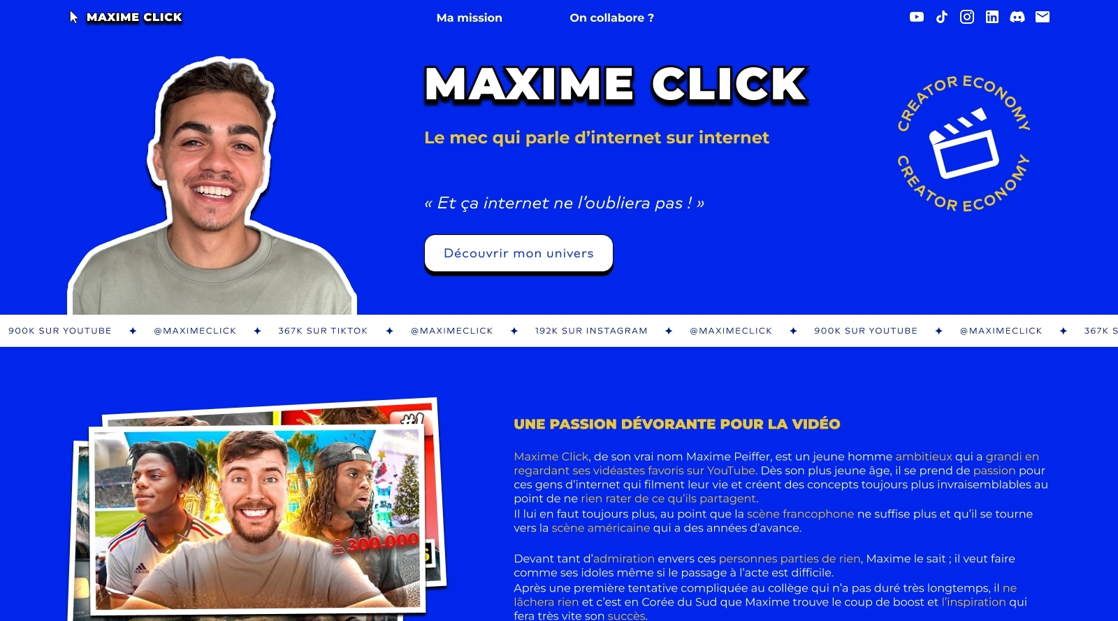 Aperçu du site internet pour Maxime Click