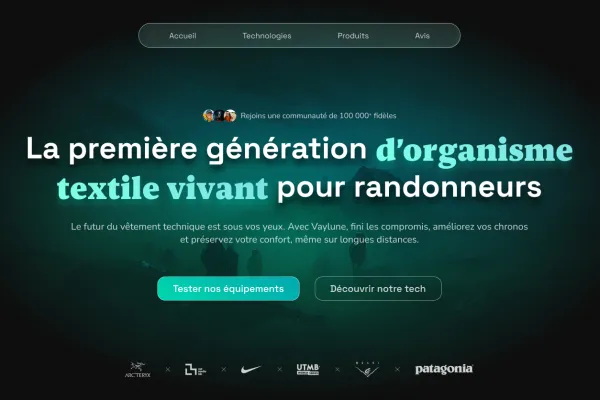 Aperçu du landing page pour Vaylune